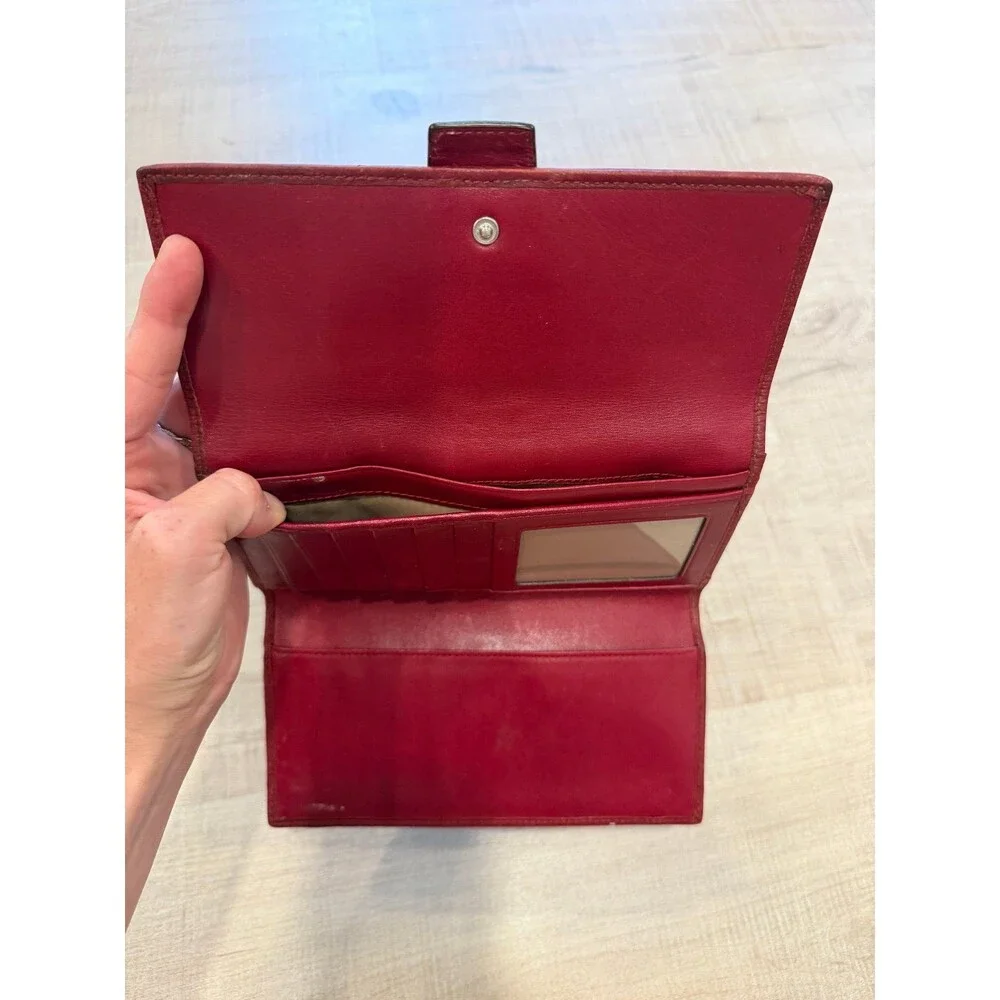 Coach Soho Legacy Burgundy Leather Checkbook Wallet Turnlock Organizer